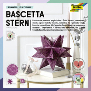 folia vouwpapier Bascetta-ster, paars met zilver winterornament, 150×150 mm, 32 vel