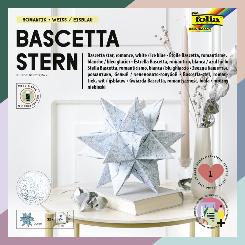 folia vouwpapier Bascetta-ster, paars met zilver winterornament, 150×150 mm, 32 vel
