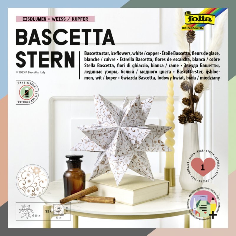 folia vouwpapier Bascetta-ster, paars met zilver winterornament, 150×150 mm, 32 vel
