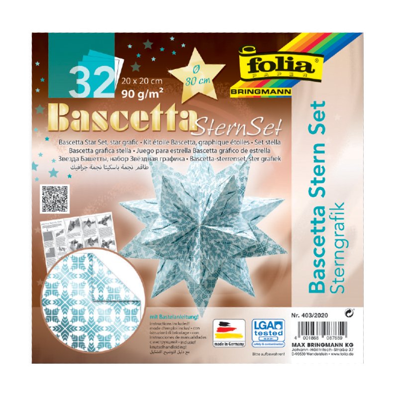 folia vouwblaadjes Bascetta-ster, 200×200 mm, rood/goud, 32 vel