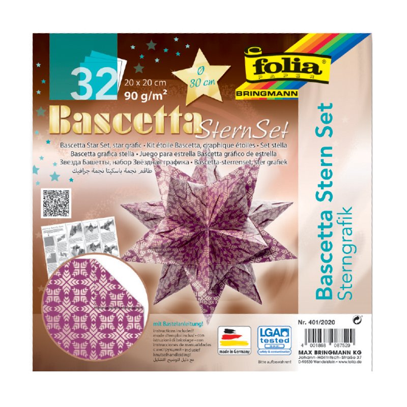 Folia vouwblaadjes Bascetta-ster, ijsblauw winterornament, 200×200 mm, 32 vel