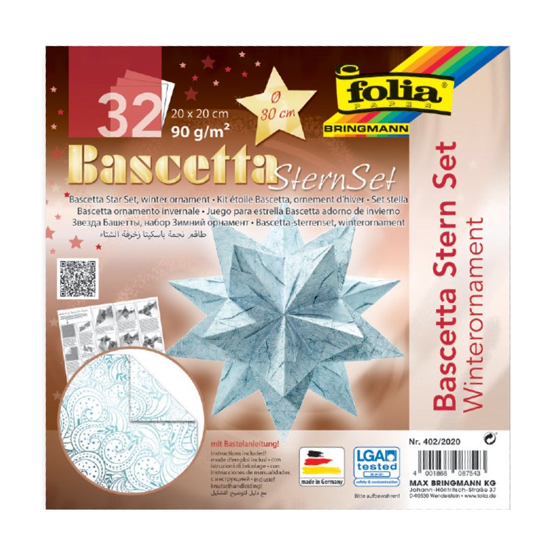 Folia vouwblaadjes Bascetta-ster, ijsblauw winterornament, 200×200 mm, 32 vel