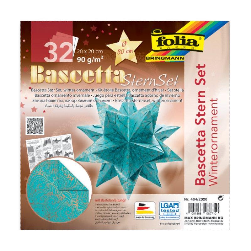 Folia vouwblaadjes Bascetta-ster, ijsblauw winterornament, 200×200 mm, 32 vel