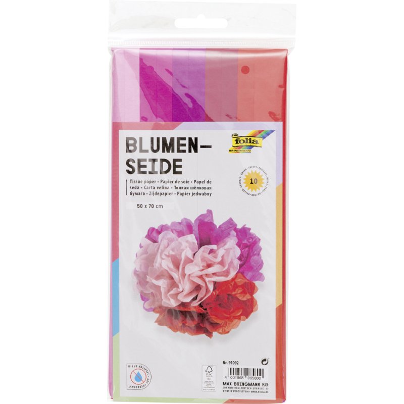 folia zijdepapier, rood mix, 500×700 mm, 10 vellen