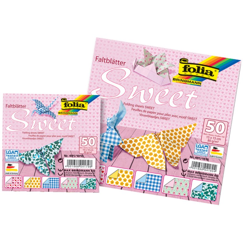 folia vouwpapier Sweet design, 150×150 mm, 50 vel, 5 motieven