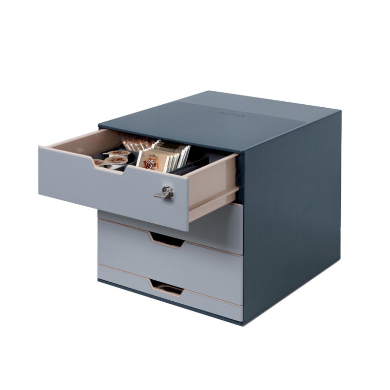 DURABLE ladebox Coffee Point, zilver/antraciet, 4 laden, cilinderslot, 280×356×292 mm