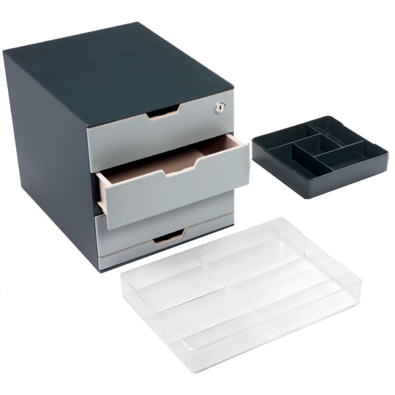 DURABLE boîte à tiroirs Coffee Point, argent/anthracite, 4 tiroirs, serrure cylindrique, 280×356×292 mm