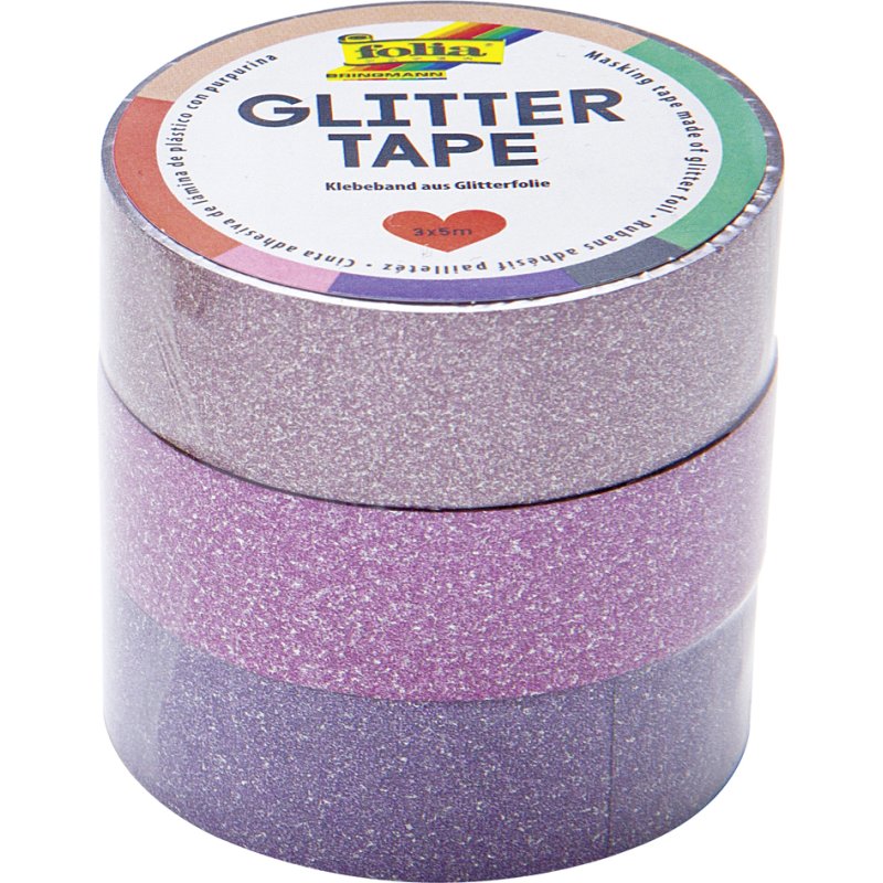 folia decoratief plakband glitter, zilver/lichtgoud/goud, 15 mm × 5 m, 3 rollen