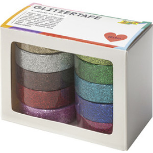 folia decoratie plakband glitter tape, 10 kleuren assortiment, 15 mm × 5 m, 10 rollen