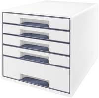 LEITZ ladenkast WOW CUBE, 5 lades, parelwit/blauw, A4