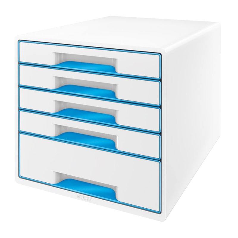LEITZ caisson WOW CUBE, 5 tiroirs, blanc nacré/bleu, A4