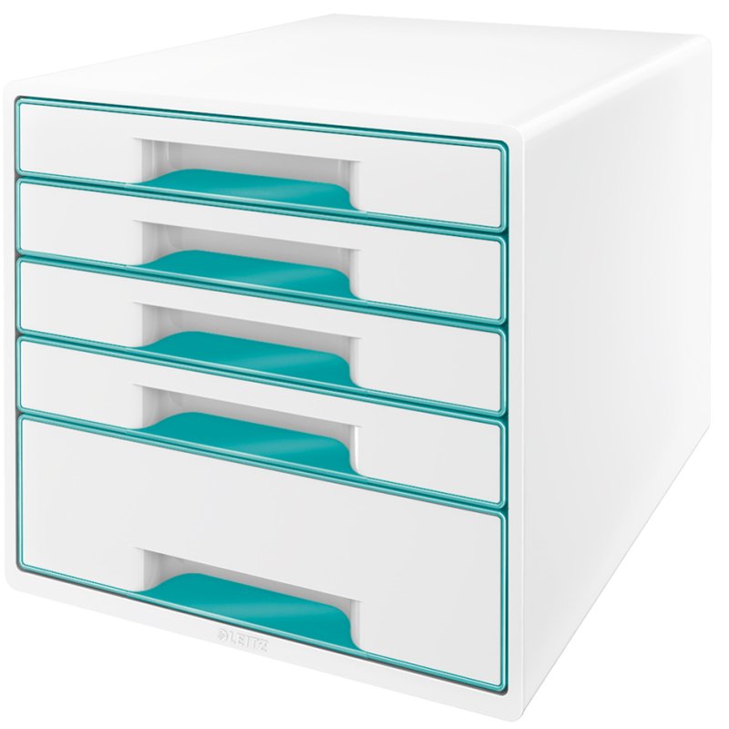 LEITZ caisson WOW CUBE, 5 tiroirs, blanc nacré/bleu, A4