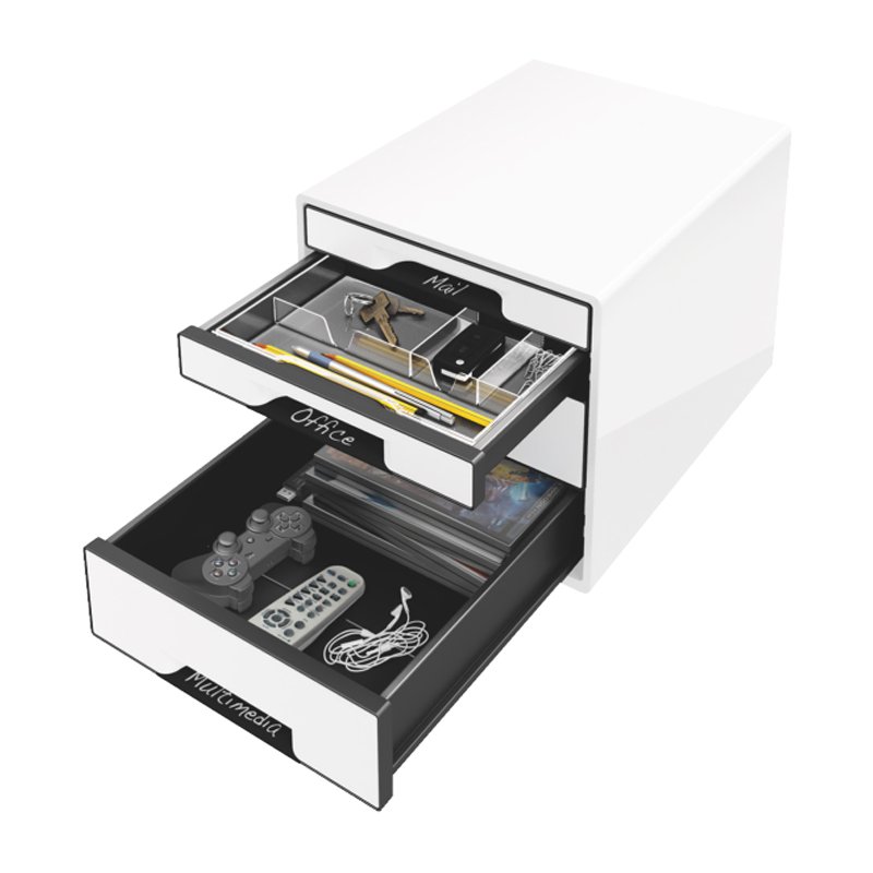 LEITZ tiroir de bureau WOW CUBE, 4 tiroirs, blanc nacré/noir, A4