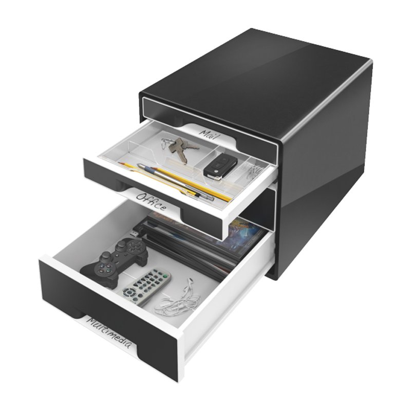 LEITZ tiroir de bureau WOW CUBE, 4 tiroirs, blanc nacré/noir, A4