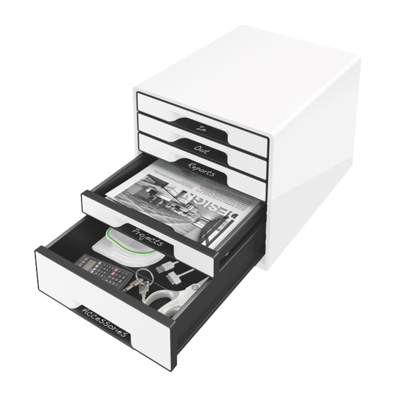LEITZ caisson WOW CUBE, 5 tiroirs, blanc nacré/noir, A4