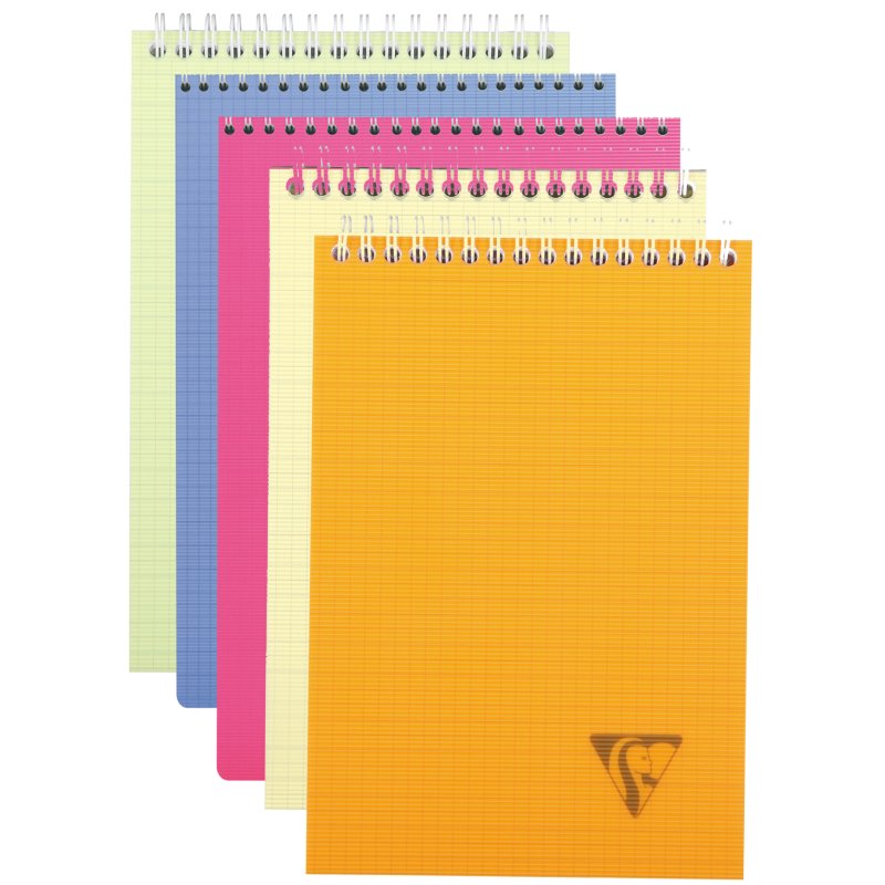 Clairefontaine bloc spiralé A5 ligné, couverture PP transparente, 80 feuilles, 5 pièces