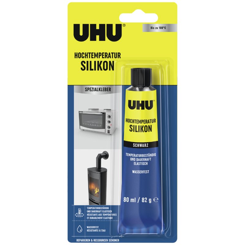 UHU kit silicone résistant à la chaleur, noir, 80 ml