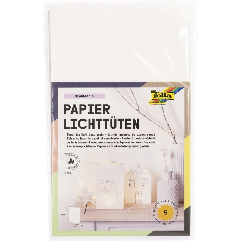 folia papieren zakjes, wit, 115×70×190 mm, 5 stuks