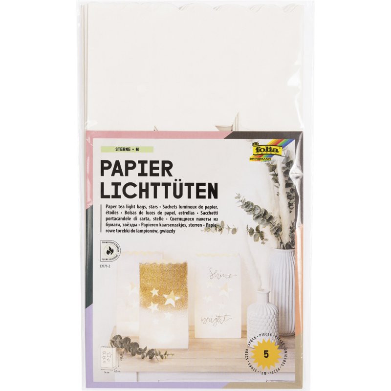 folia pochettes en papier formes d'étoiles, blanc, 140×85×250 mm, 5 pièces