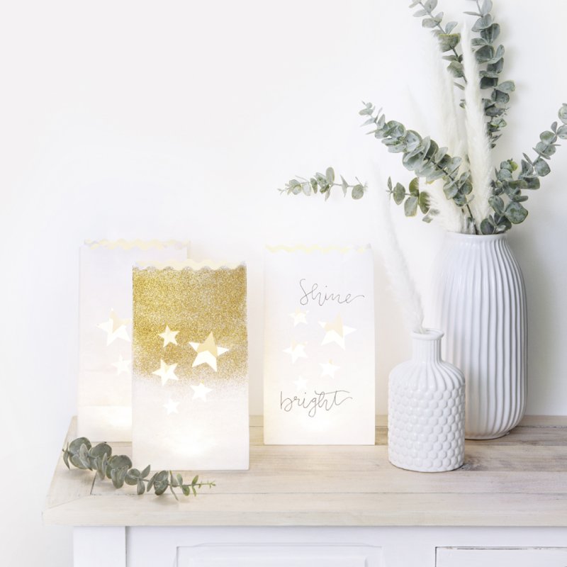folia pochettes en papier formes d'étoiles, blanc, 140×85×250 mm, 5 pièces