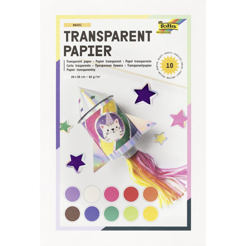 folia transparant papier, 140×200 mm, gekleurd gesorteerd, 10 vel