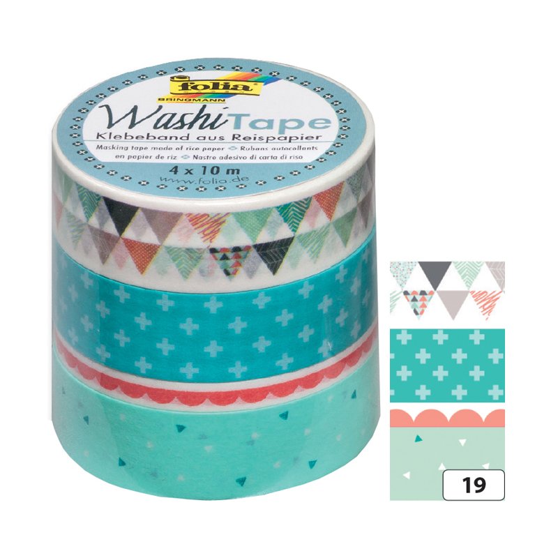 folia decoratief washi tape HYGGE, 4-delig set, kleurrijk gesorteerd, met de hand scheurbaar