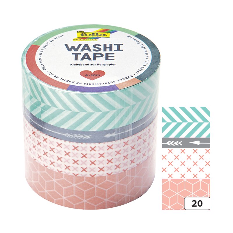 folia decoratief washi tape HYGGE, 4-delig set, kleurrijk gesorteerd, met de hand scheurbaar