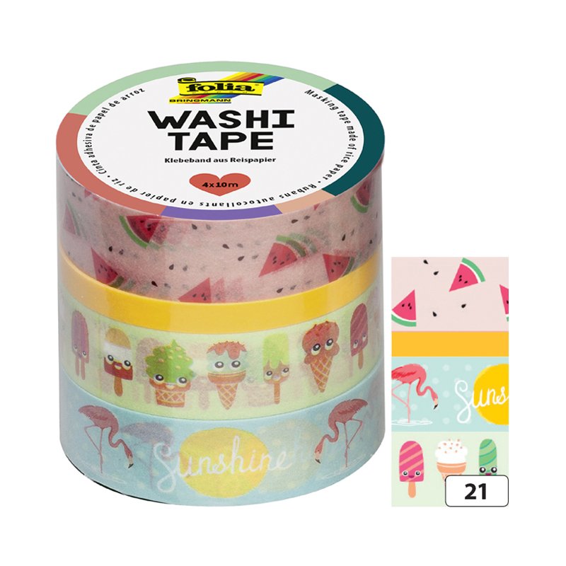 folia decoratief washi tape HYGGE, 4-delig set, kleurrijk gesorteerd, met de hand scheurbaar