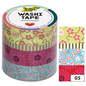 folia washi tape bloemenreeks, 4 rollen, met de hand scheurbaar, zuurvrij