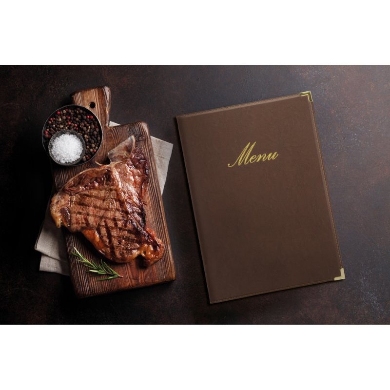 Securit menumap Classic A4, structure cuir marron