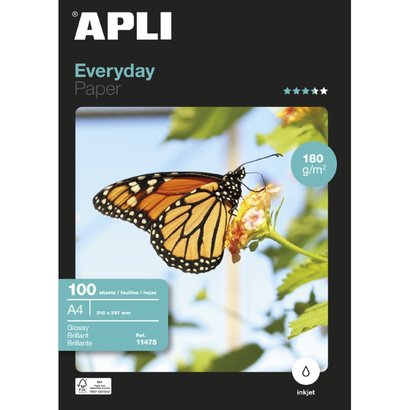 APLI fotopapier A4 hoogglans, 180 g/m², inkjetprinter, 100 vel