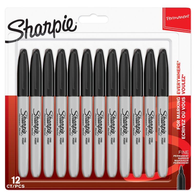 Sharpie permanente stiften FINE, zwart, fijne punt, 12 stuks