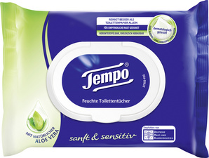 Tempo vochtige toiletdoekjes zacht & verzorgend, kamille, wit, 42 stuks