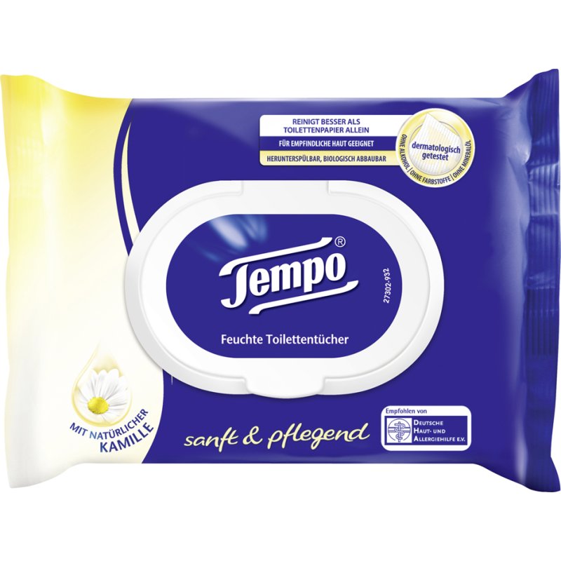Tempo vochtige toiletdoekjes zacht & sensitief met Aloe Vera, wit, 42 stuks