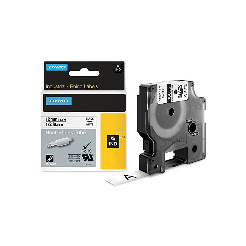 Dymo RHINO krimpkous, 9 mm × 1,5 m, zwart/wit