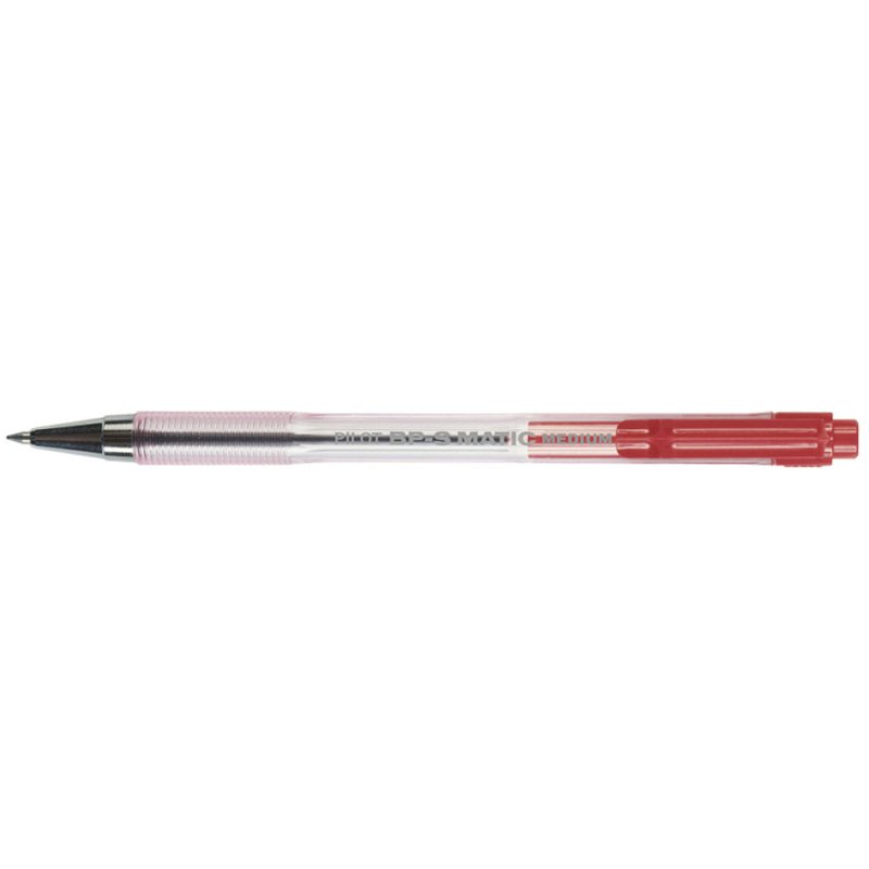 Pilot balpen met drukknop medium punt, rood, transparant, documentecht