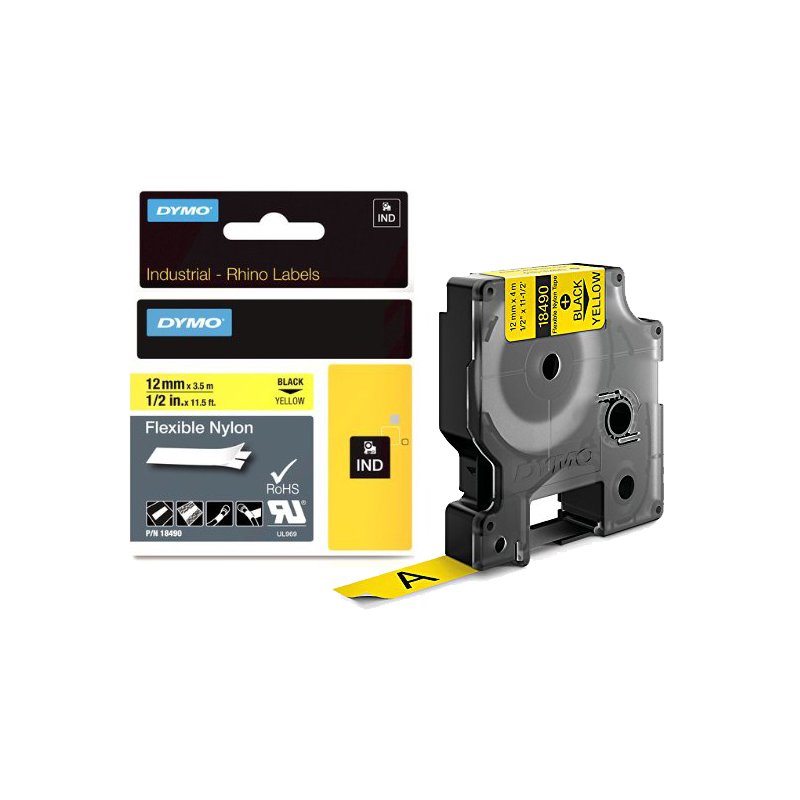 Dymo nylonband 19 mm, zwart op wit, 3,5 m