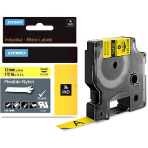 Dymo RHINO nylonband, 12 mm × 3,5 m, zwart/geel