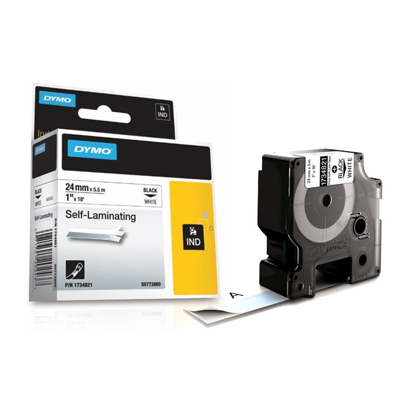 Dymo RHINO vinylband, zelflaminerend, zwart op wit, 24 mm × 5,5 m