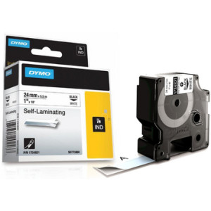 Dymo RHINO vinylband, zelflaminerend, zwart op wit, 24 mm × 5,5 m