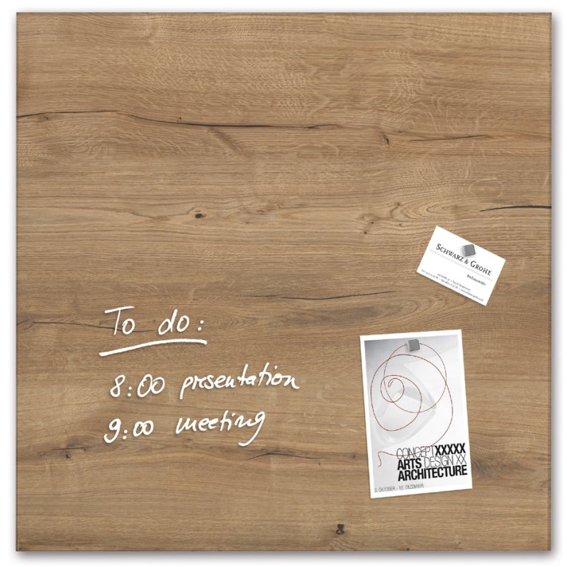 sigel tableau magnétique en verre Artverum design, natural-wood, 480×480 mm