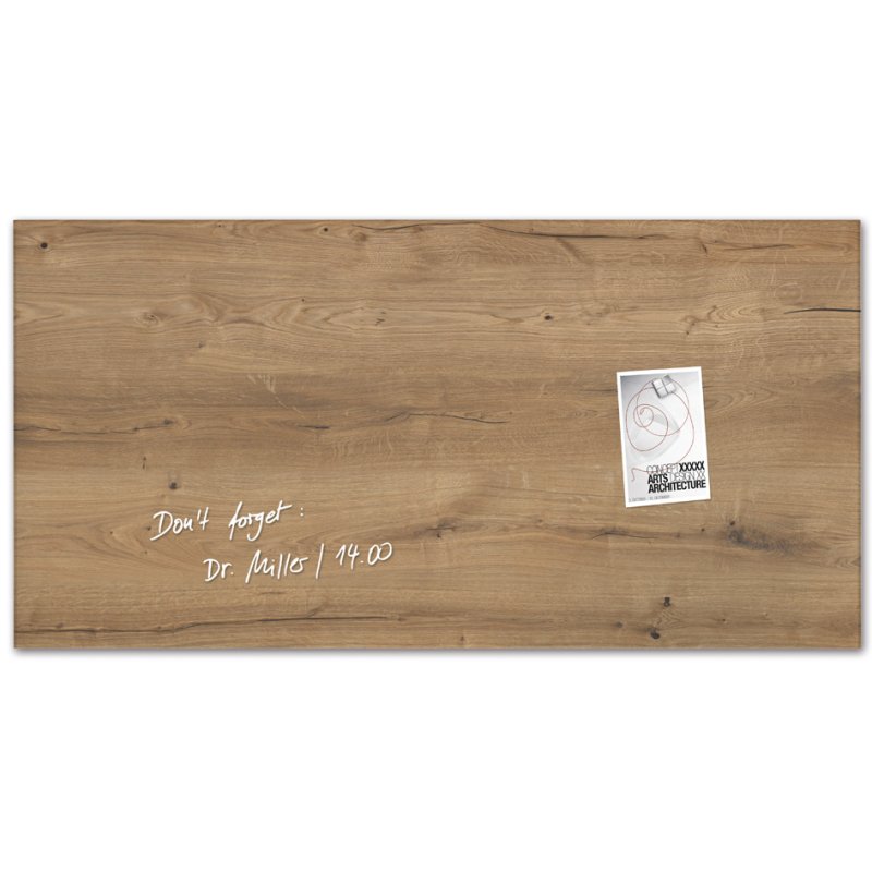 Sigel tableau blanc magnétique en verre artverum, Natural-Wood, 910×460 mm