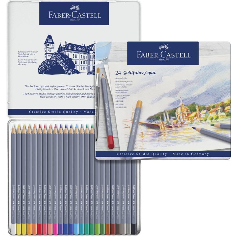 Faber-Castell crayons de couleur aquarelle GOLDFABER, 24 pièces, étui métallique