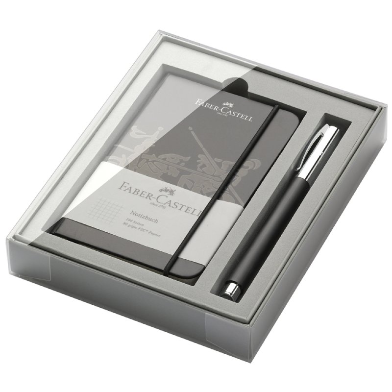 Faber-Castell Ambition ensemble d'écriture, résine noble noir, roller à encre + carnet