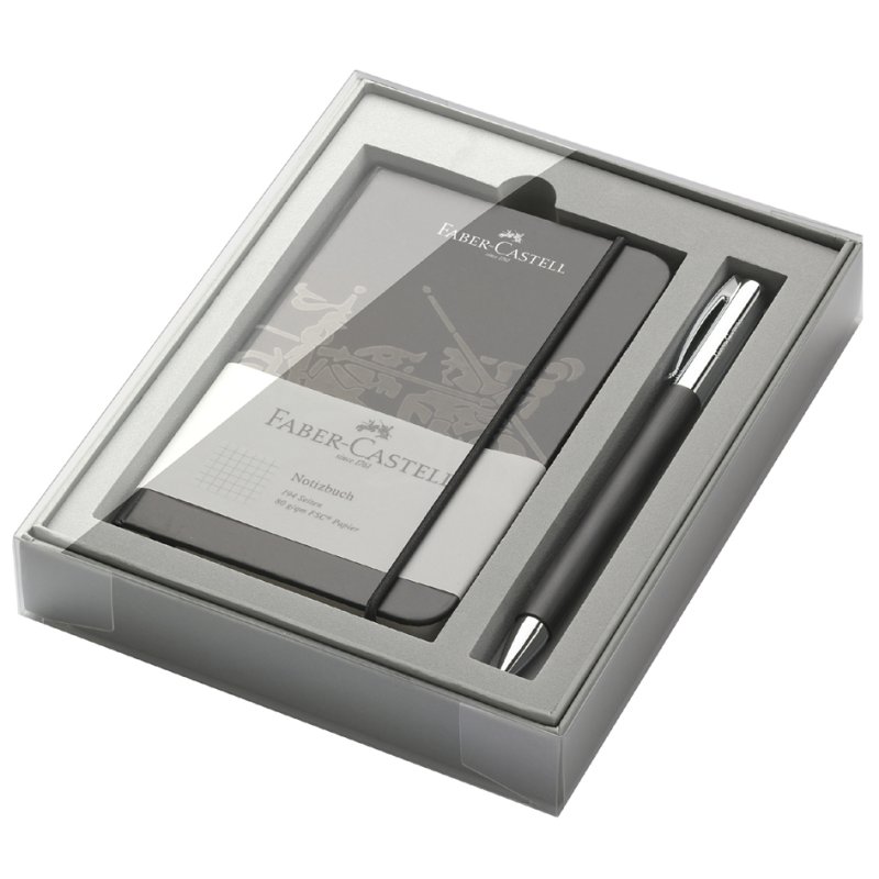 FABER-CASTELL ensemble d'écriture Ambition matériau noble, noir, stylo bille + carnet