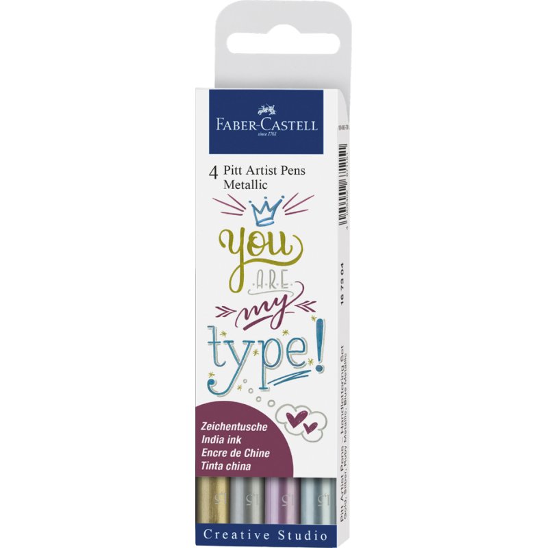 Faber-Castell crayons intermédiaires PITT artist pen, métallique, 4 pièces, 1,5 mm