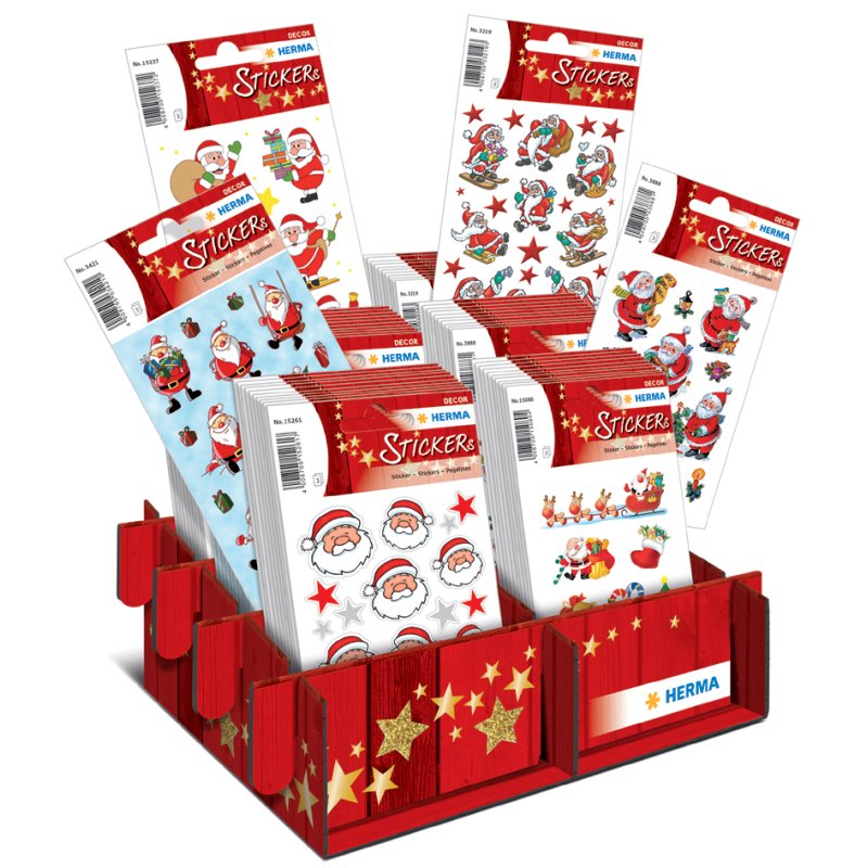 HERMA Christmas stickers DECOR Santa Claus and Friends, display, 6 designs, 60 packs