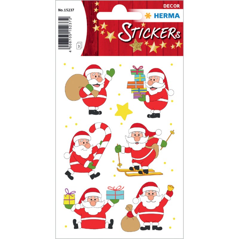 HERMA stickers de Noël Père Noël sympa, adhésif, 3 feuilles de 6 stickers