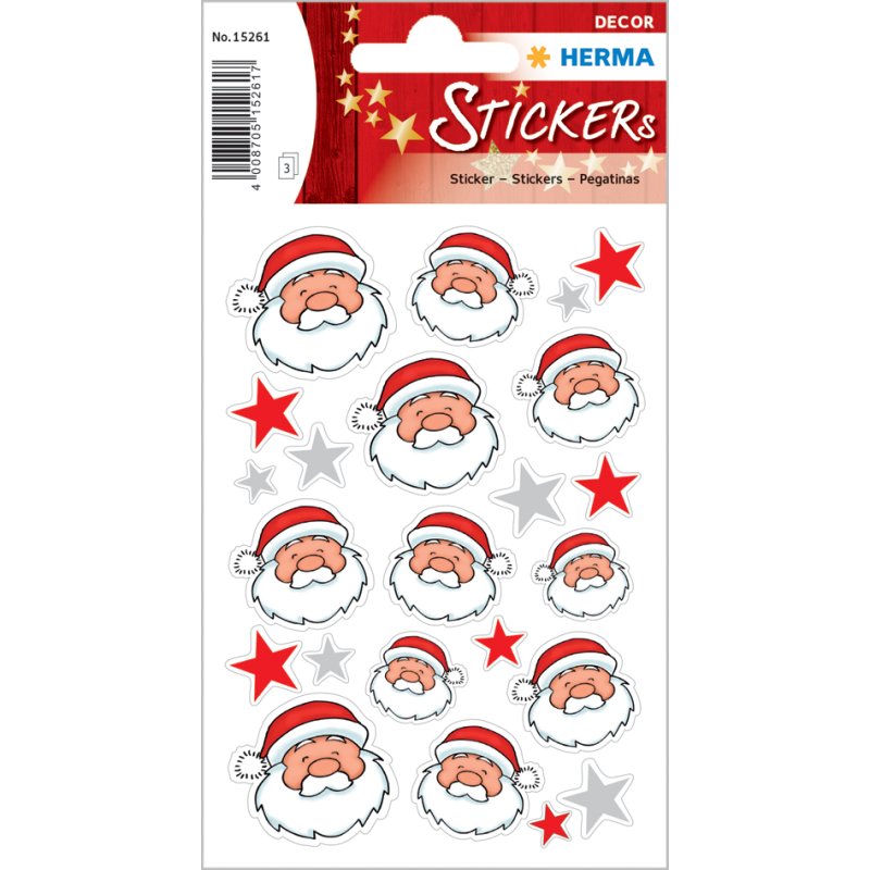 HERMA stickers de Noël Père Noël sympa, adhésif, 3 feuilles de 6 stickers