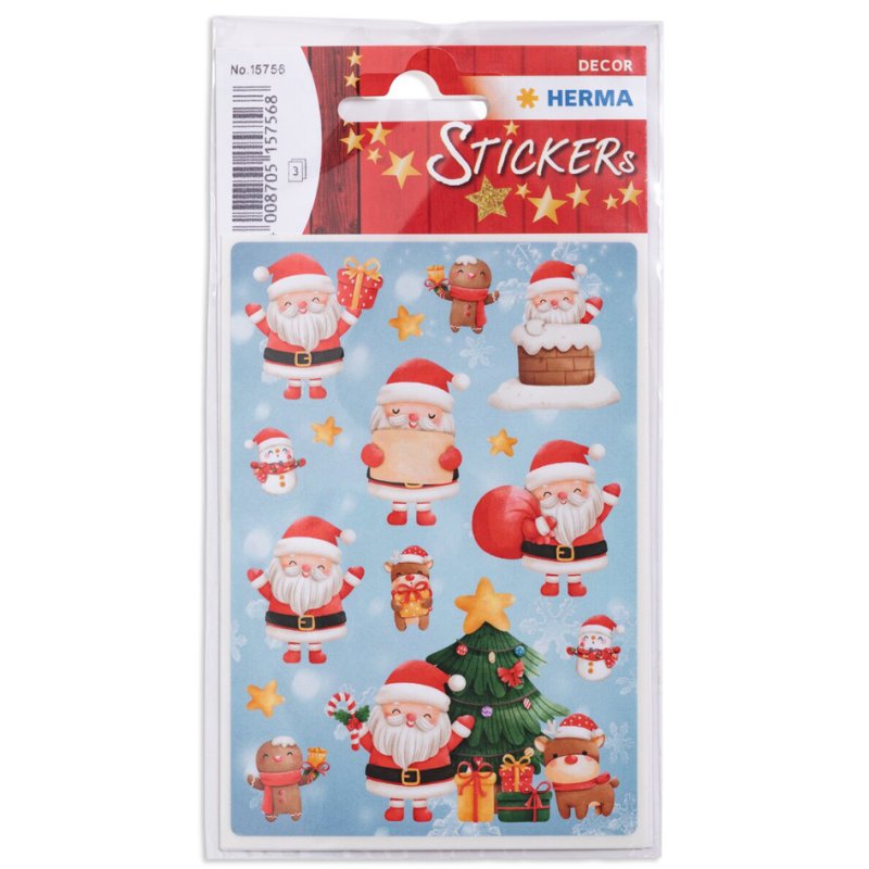 HERMA stickers de Noël Père Noël sympa, adhésif, 3 feuilles de 6 stickers